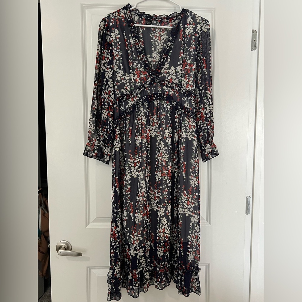 SHEIN Black Floral Long Sleeve Dress
